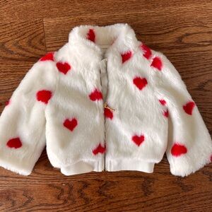 Cozy White and Red Heart Jacket